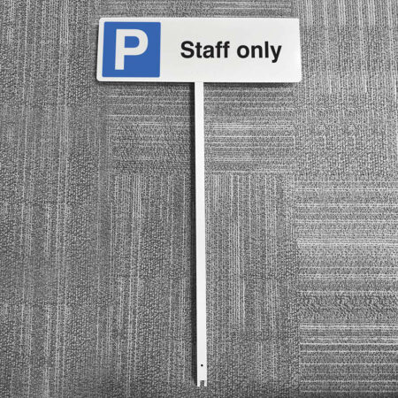 Parking staff only aluminium verge sign 450x150mm on post 800mm high
