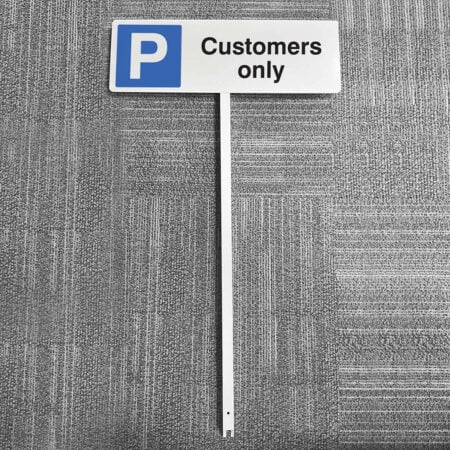Parking customers only aluminium verge sign 450x150mm on post 800mm high