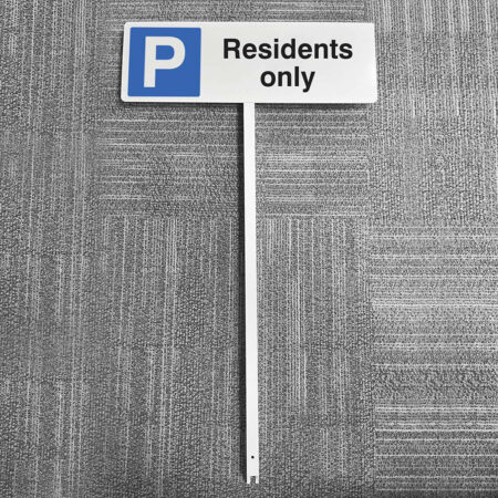 Parking residents only aluminium verge sign 450x150mm on post 800mm high
