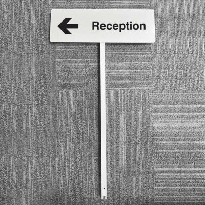 Reception left aluminium verge sign 450x150mm on post 800mm high