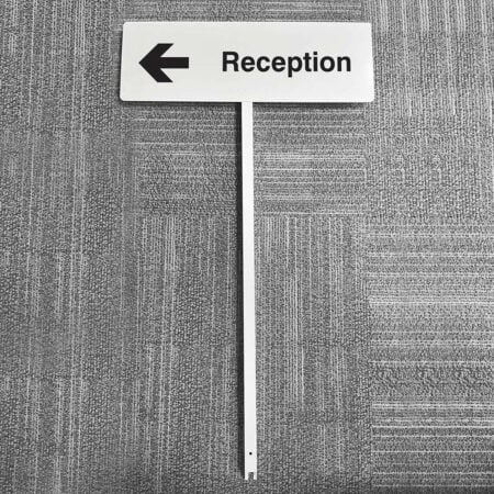 Reception left aluminium verge sign 450x150mm on post 800mm high