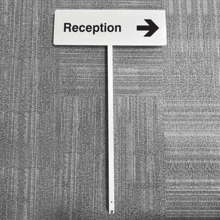 Reception right aluminium verge sign 450x150mm on post 800mm high