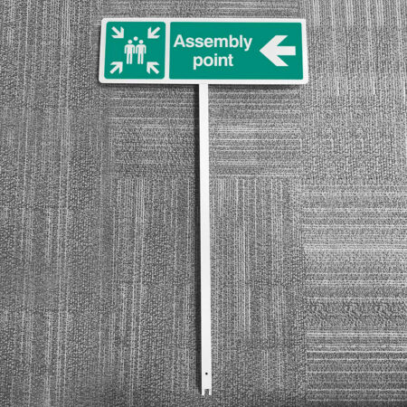 Assembly point left aluminium verge sign 450x150mm on post 800mm high