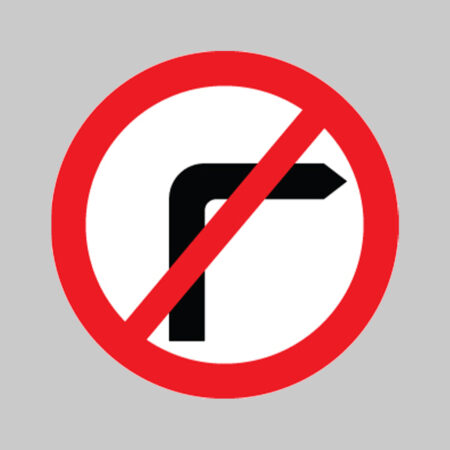 No right turn class RA1 600mm diameter circle c/w channelling