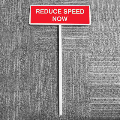 Reduce speed now aluminium verge sign 450x150mm on post 800mm high