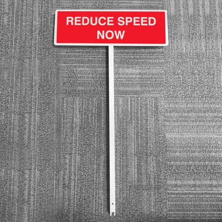 Reduce speed now aluminium verge sign 450x150mm on post 800mm high