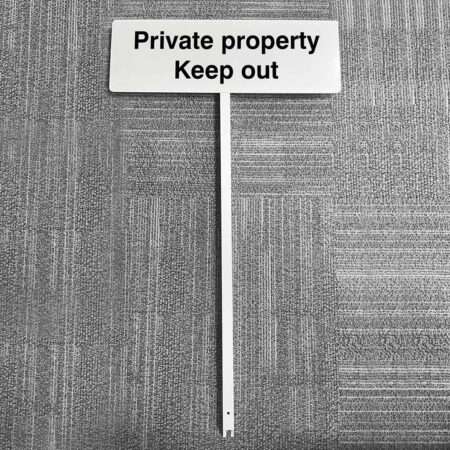 Private property Keep out aluminium verge sign 450x150mm on post 800mm high