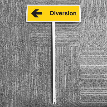 Diversion left aluminium verge sign 450x150mm on post 800mm high