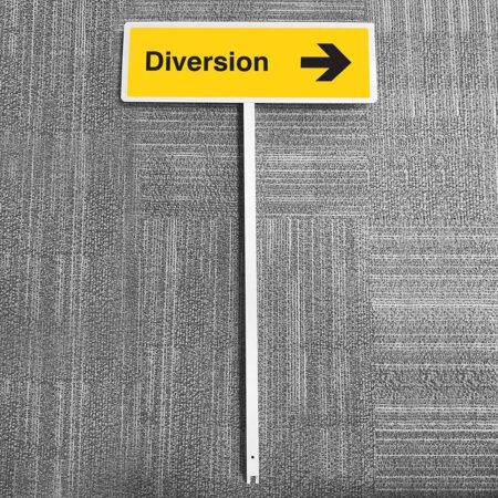 Diversion right aluminium verge sign 450x150mm on post 800mm high