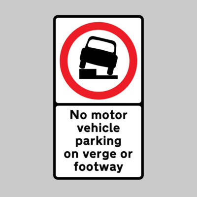No motor vehicle parking on verge or footway Class RA1 Permanent 700x1270mm  (3mm aluminium composite) c/w channelling