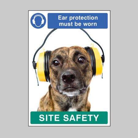 Ear protection must be worn - dog poster 420x594mm synthetic paper