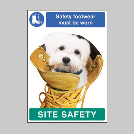Safety footwear must be worn - dog poster 420x594mm synthetic paper