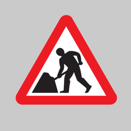 Men at work reflective fold up 750mm triangle sign with space for text variant