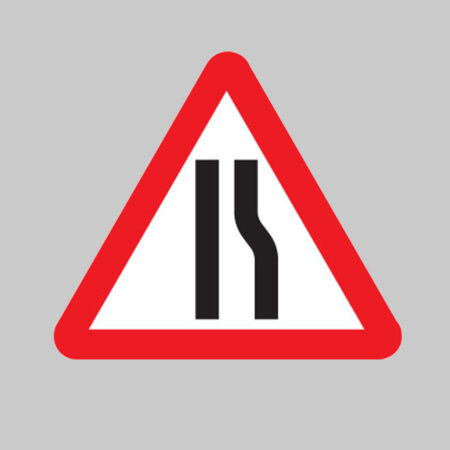 Road narrows right reflective fold up 750mm triangle sign
