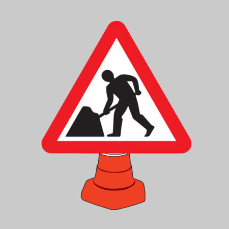 Road works reflective cone sign 750mm triangle (cone not included)