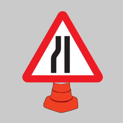 Road narrowing left reflective cone sign 750mm triangle (cone not included)