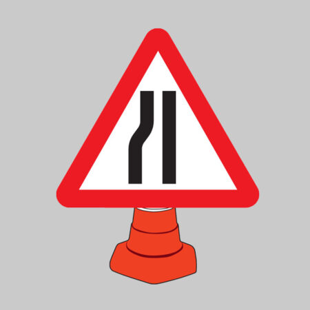 Road narrowing left reflective cone sign 750mm triangle (cone not included)