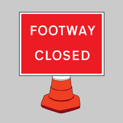 Footpath closed reflective cone sign 600x450mm (cone not included)