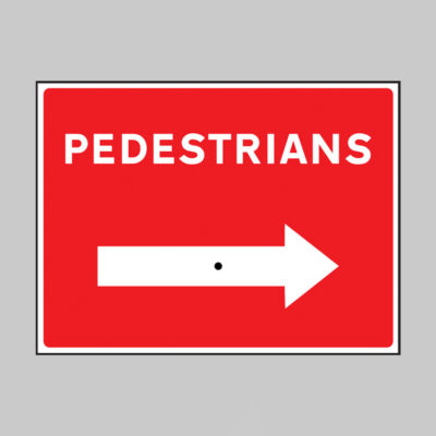 Pedestrians with reversible arrow 600x450mm rigid PVC sign with wing nut and arrow