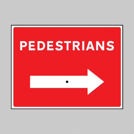 Pedestrians with reversible arrow 600x450mm rigid PVC sign with wing nut and arrow