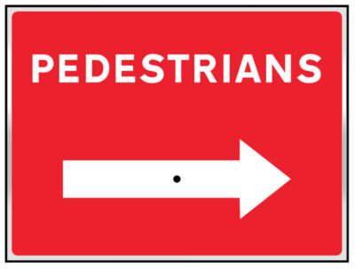 Pedestrians with reversible arrow 600x450mm aluminium sign with wing nut and arrow