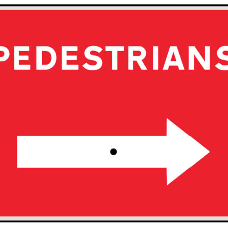 Pedestrians with reversible arrow 600x450mm aluminium sign with wing nut and arrow