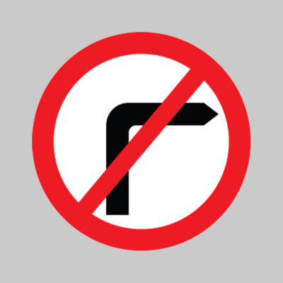 No right turn Class R2 Permanent 600mm Dia (3mm aluminium composite) c/w channelling