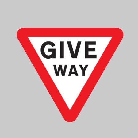 Give way Class R2 Permanent 600mm triangle (3mm aluminium composite) c/w channelling