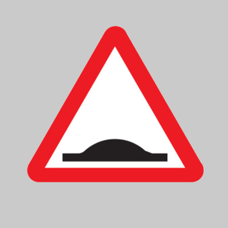 Road hump ahead class R2 Permanent 600mm triangle (3mm aluminium composite) c/w channelling