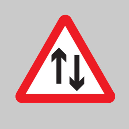 Two way traffic class R2 Permanent 600mm triangle (3mm aluminium composite) c/w channelling