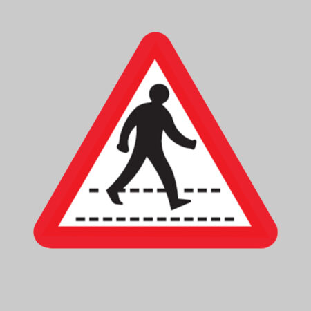 Pedestrians crossing ahead class R2 Permanent 600mm triangle (3mm aluminium composite) c/w channell