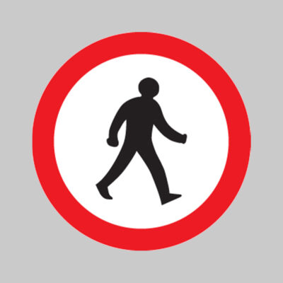 Pedestrians prohibited class RA1 600mm diameter circle c/w channelling
