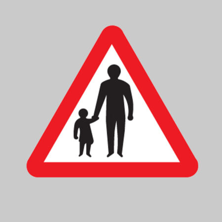 Pedestrians in road ahead class RA1 600mm triangle c/w channelling