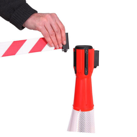 Cone barrier with 3.65m high visibility chevron webbing (cone not included)