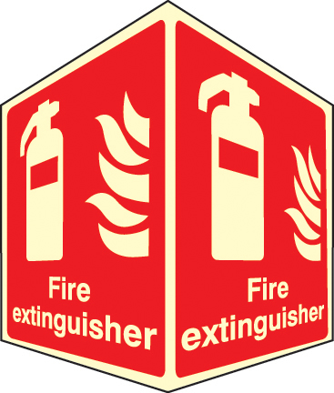 EasiFIX projecting photoluminescent sign 150x200mm face size - Fire extinguisher