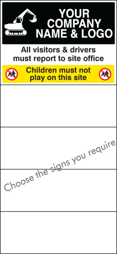 Site safety board 600x1200mm 5mm pvc c/w logo and select signs