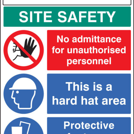 Site safety board 600x1200mm 5mm pvc c/w logo and project