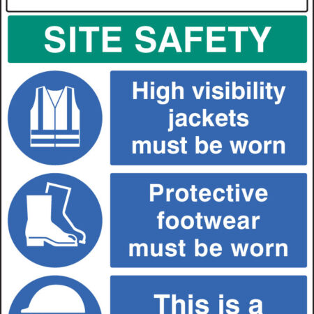 Site safety board 600x1200mm 5mm pvc c/w logo and project