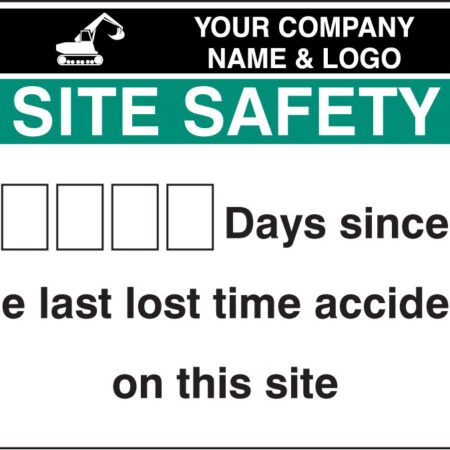 Lost time accident board 900x700mm 5mm pvc c/w 2 sets of numbers and logo
