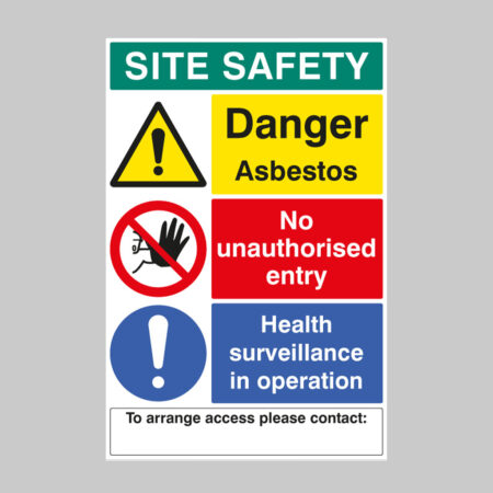 Site safety board asbestos 600x900mm c/w contact details 5mm pvc