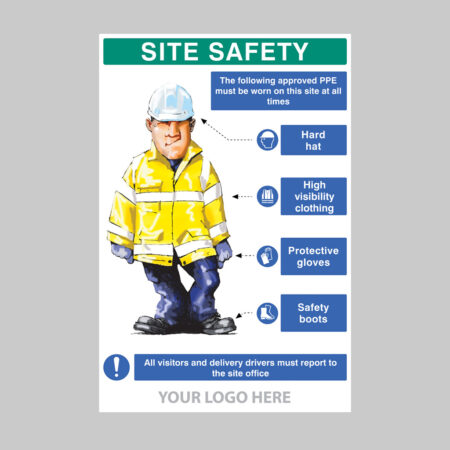 PPE requirement sign (Hat,Hivis,Gloves,Boots) 600x900mm 5mm pvc