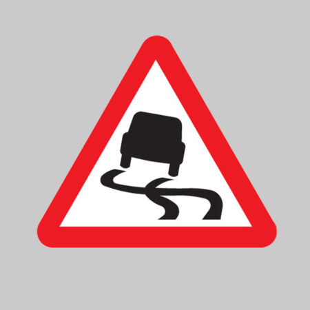 Slippery road 600mm triangle Class 1 zintec