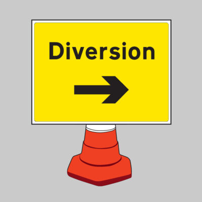 Diversion right reflective cone sign 600x450mm (cone not included)