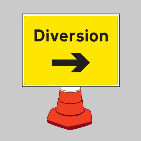 Diversion right reflective cone sign 600x450mm (cone not included)