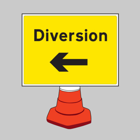 Diversion left reflective cone sign 600x450mm (cone not included)