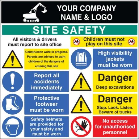 Site safety board 1200x1200mm c/w logo 3mm plastic