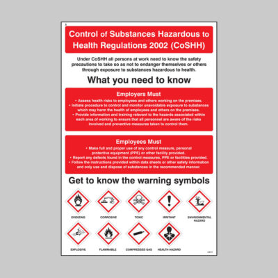 Control substances hazardous to health poster 400x600mm rigid plastic
