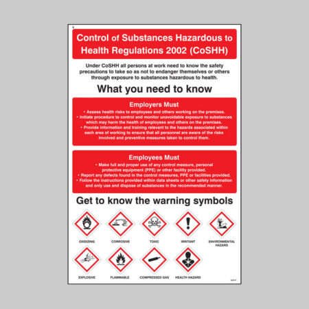 Control substances hazardous to health poster 400x600mm rigid plastic