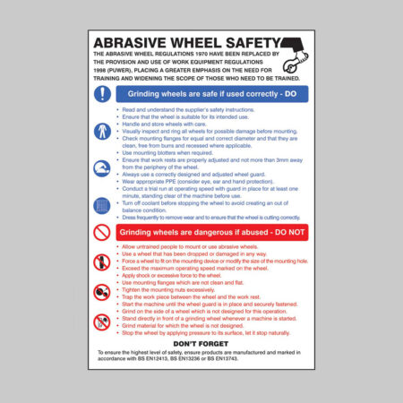 Abrasive wheel dangers & precautions poster 400x600mm rigid plastic