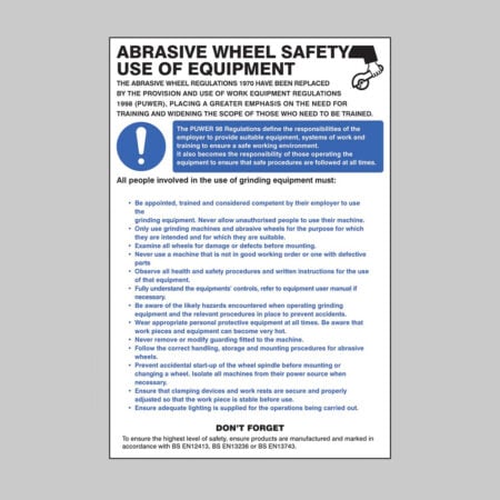 Abrasive wheel regulations poster 400x600mm rigid plastic